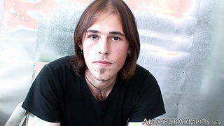 Long haired hotty Noah Spear tugging his pulsating pillar