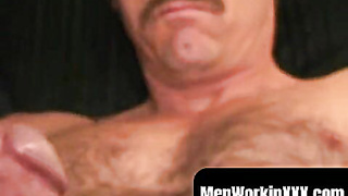 MenWorkinXXX.com - Pervy mature guy plays with his ginormous chisel and shoots cum solo