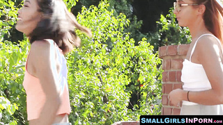 SmallGirlsInPorn.com - Latina teenage Aria Skye in three way with XXL fuckpole plowing