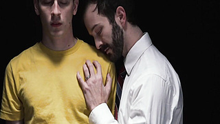 Molten Tyler Tanner shoots stream while getting faux-cock banged with suited Tucker Barrett