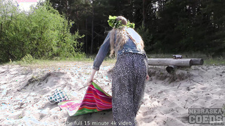 Risky Public Wanking on a Beach with Drone