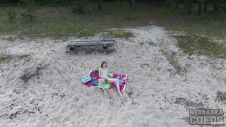 Risky Public Wanking on a Beach with Drone