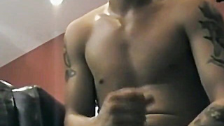 JoeSchmoeXXX.com - Solo fuckpole fapping with inked guy tugging off his dinky