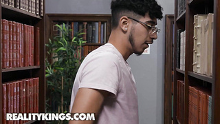REALITY KINGS - Successful Diego Stashes Behind The Shelves & Sneakily Drills Inked Librarian Christina Savoy