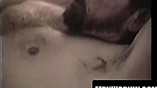 Wooly Henry works his prick while cooking a stream