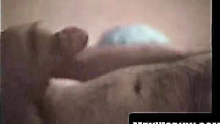 Wooly Henry works his prick while cooking a stream