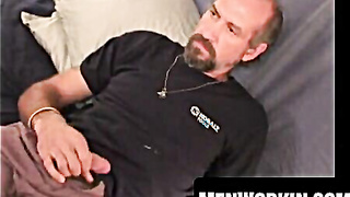 Wooly mature guy faps off till explosive ejaculation