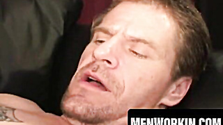 Strenuous aged man drains rock solid chisel alone