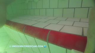 French Nubile barely legal+ Milks With The Jet Fountain Underwater In A Public Sauna Pool