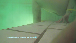 French Nubile barely legal+ Milks With The Jet Fountain Underwater In A Public Sauna Pool
