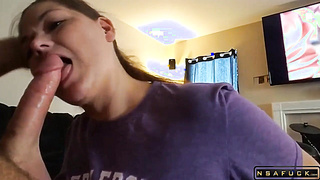 Steaming Cougar sucking deep for a pop-shot on her face