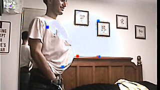 Thin pirate drains his beefstick rapid in the hotel mirror