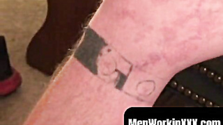MenWorkinXXX.com - Bearded inked mature stud drains off and decorates himself in spunk