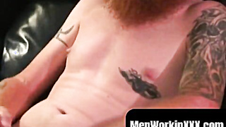 MenWorkinXXX.com - Bearded inked mature stud drains off and decorates himself in spunk