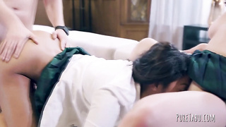 2 super-naughty teenagers sharing one stiff cumbot