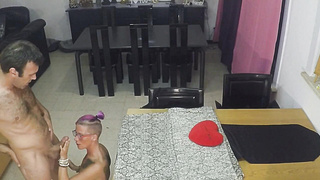 Monstrous dribbling internal cumshot on the kitchen table for dessert