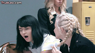 Belt dick school dyke screwing professors gash in three-way