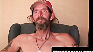 Bearded boy displays off his huge fuck-stick and jacks it