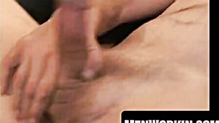 Tatted bum chum plays with fur covered spear till he pops