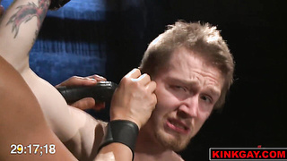 Patrick heats his fuck hole up with the puny one while suffering the railing whip cropping his pecs (Patrick Knight)