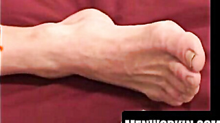 Rugged amateur drains his puny spear while smoking