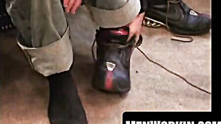 Abnormal beef whistle dribbles jizm after sweat-soaked onanism