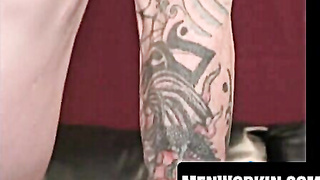 Tattooed mature assfucker wanks giant cock till super hot blast drops