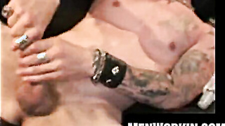 Tattooed mature assfucker wanks giant cock till super hot blast drops