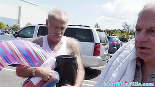 Young latina hottie pounded by trio seniors