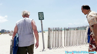 Young latina hottie pounded by trio seniors