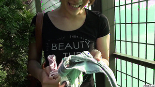 Spectacular Brief Hair Chinese Amateur Sizzling Trousers Walk In Public