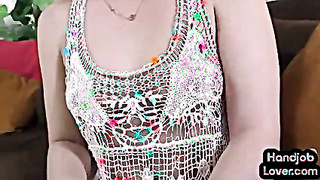 HANDJOB 21yo superslut milking lubed salami in POINT OF VIEW while chatting crazy