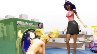 3DGSPOT - 2 Big-chested Lezzies Attempt Dual Faux-cock In A Public Shop! UNCENSORED HOOK-UP!