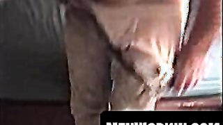 Super-naughty older dude strokes solo in a cheap hotel bedroom