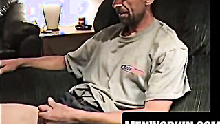 Naughty senior guy is dying to masturbate his faux wood