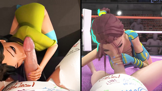 3DGSPOT Super hot Chicks Inhale A Gigantic Hard-on In SPLIT SCREEN COMP! 3 DIMENSIONAL TOON PORNO! - Juliana Grandi