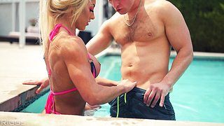 FIT KITTY PULVERIZED BY THE POOL