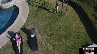 UNRIGHTEOUS - Outdoor stunner juggles on paramour s pecker after pussylicking