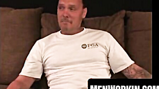 Tatted elderly amateur smokes while tugging off rigid