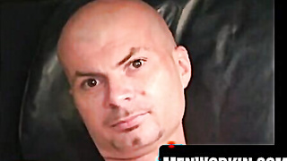 Tatted pierced mature milks and spunks on his abdomen