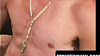 Tatted pierced mature milks and spunks on his abdomen