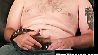 Harsh silver fox gets bare and leisurely masturbates his meat