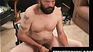 Draped bearded parent roughly pumps his ample fuckpole