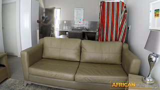 Shaven African Adores Huge White Lollipop