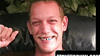 Glamorous inked stud lies back and drains ample meatpipe