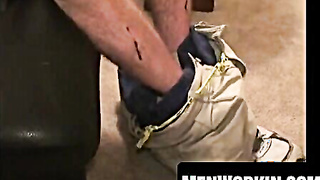 Wooly chested twunk tugs his phat rock hard stiffy harshly