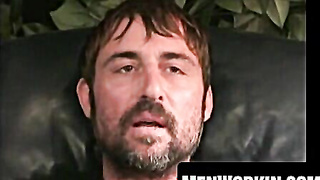 Unshaved mature grizzly likes pulling his pulsing trunk