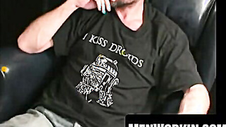 Unshaved mature grizzly likes pulling his pulsing trunk