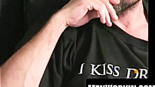 Unshaved mature grizzly likes pulling his pulsing trunk