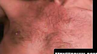 Unshaved mature grizzly likes pulling his pulsing trunk